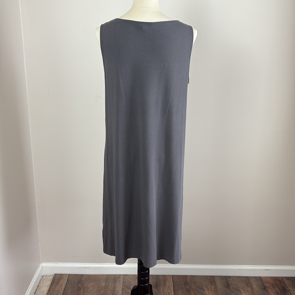 Eileen Fisher Sleeveless Dress Rayon Lycra Soft Stretch Knit A Line Grey Size M - Picture 6 of 11